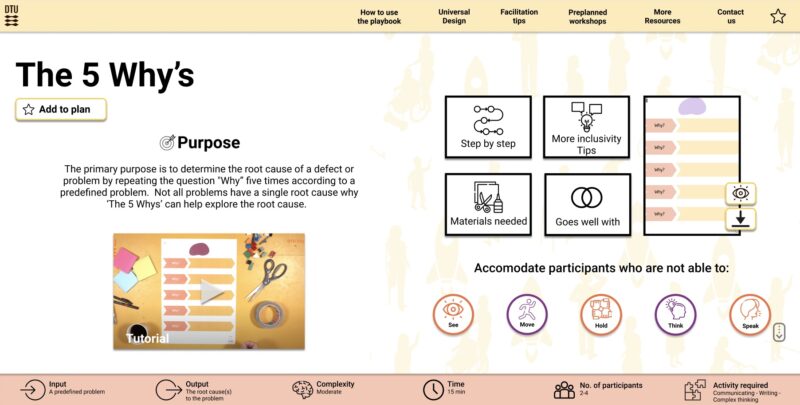 Prototype of web page showing the method "The 5 Whys".